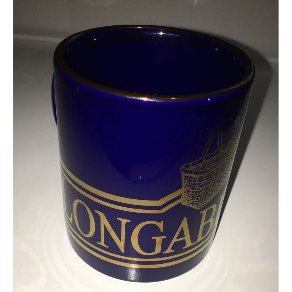 LONGABERGER‎ Basket Company COFFEE Cup Navy with Gold Basket Logo Very Rare